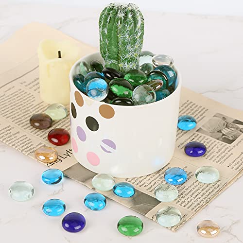 FUTUREPLUSX 1LB Multicolored Flat Glass Marbles, Mixed Mancala Stones Pebbles Flat Beads Mosaics Gemstones for Vase Filler Table Scatter Home Decor - Image 5
