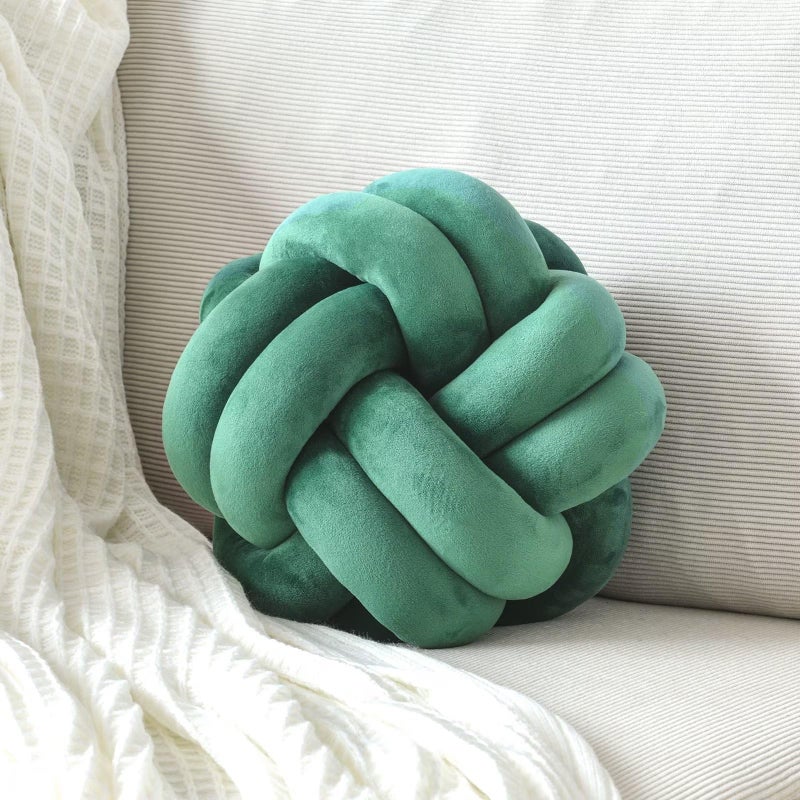 VBGYA Knot Pillow Ball  Soft Decorative Throw Pillows Cushion  11 Inch Round Plush Knotted Pillows Dark Green Pillow  Modern Home Throw Knot Decorative Cushion for Bedroom  Sofa  Couch - Image 1