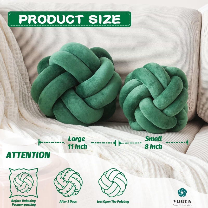VBGYA Knot Pillow Ball  Soft Decorative Throw Pillows Cushion  11 Inch Round Plush Knotted Pillows Dark Green Pillow  Modern Home Throw Knot Decorative Cushion for Bedroom  Sofa  Couch - Image 2