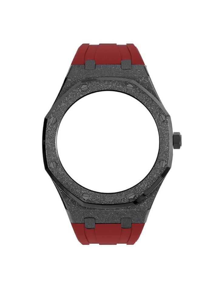 AROAQ GA2100 Metal Watch Band Case Replacement Kit, Stainless Steel Strap Bezel Accessories, Frosted Surface Stainless Steel Bracelet Case Mod For Shock, (Frost Gold Black Shell Red Tape)  - Image 1