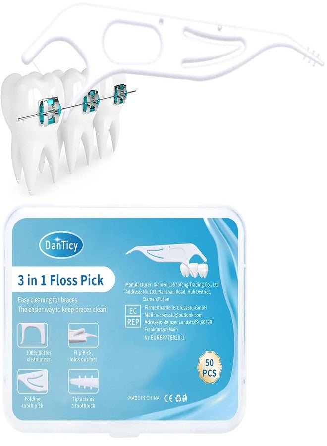 DanTicy Orthodontic Flossers for Braces, 3-in-1 Dental Floss Picks, 50 Count - Image 1