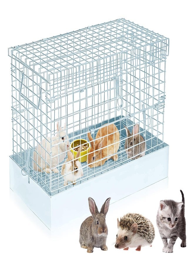 DoubleFill قفص أرنب قابل للطي من دبل فيل، حامل أرنب محمول مع صينية ومقابض للنقل، مناسب للسفر أو الإيواء المؤقت، مسكن داخلي وخارجي للحيوانات الأليفة (فتحة واحدة) - Image 1