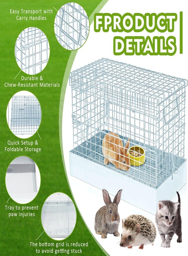 DoubleFill قفص أرنب قابل للطي من دبل فيل، حامل أرنب محمول مع صينية ومقابض للنقل، مناسب للسفر أو الإيواء المؤقت، مسكن داخلي وخارجي للحيوانات الأليفة (فتحة واحدة) - Image 3