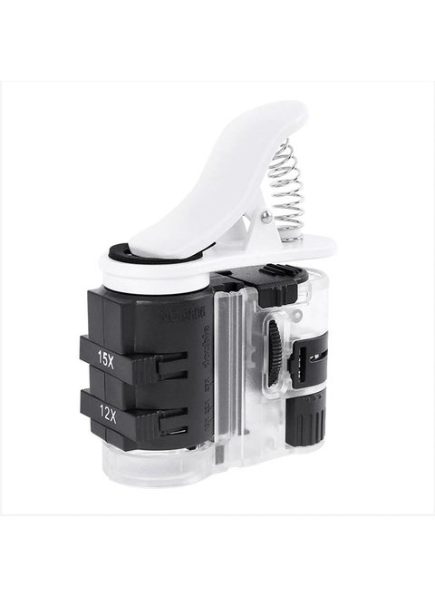 Adjustable Magnifier 7-27X 3 Optical Lens with Phone Clip UV/white Light