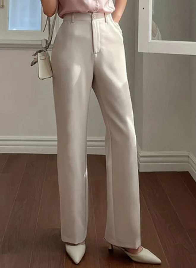 تايك تو Beige Solid Straight Leg Pants