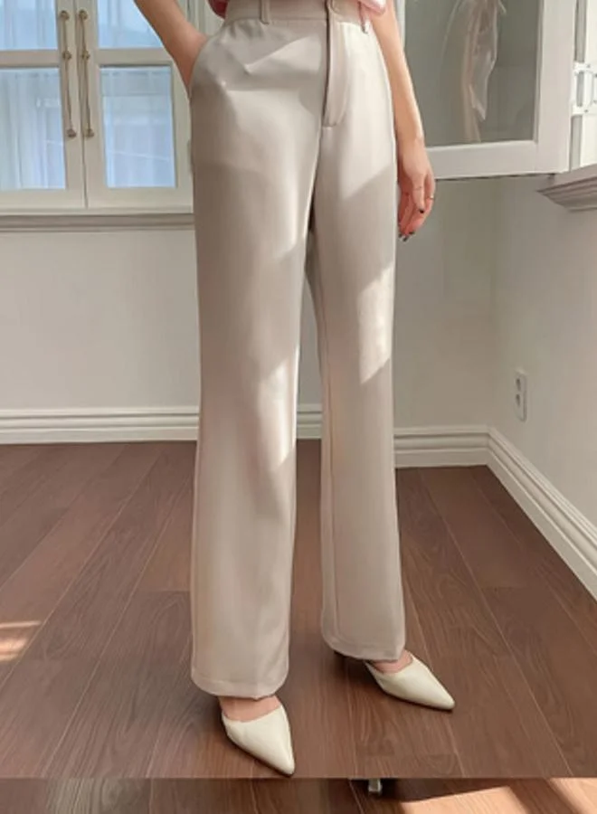 Take Two  Beige Solid Straight Leg Pants for Women | Best Price UAE