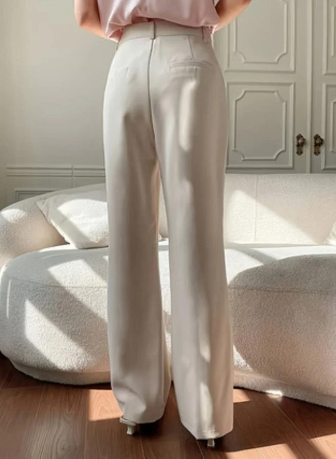 تايك تو Beige Solid Straight Leg Pants
