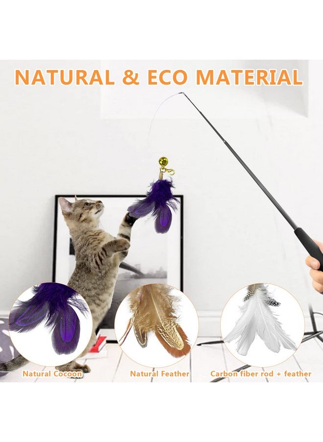 Generic - Cat Toys for Indoor Cats Cat Toys Interactive for Indoor Cats Cat Wand Toy 4 Kinds Natural Feather Chewy Super Long Like a Fishing Rod Retractable Cat Wand 70inch - Image 1