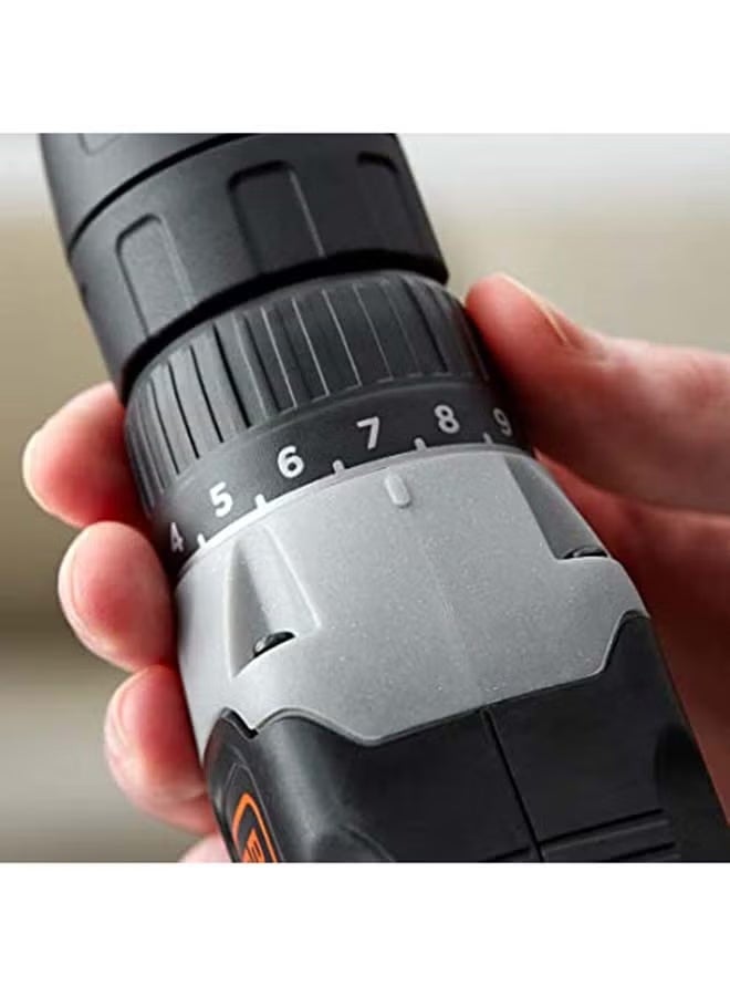 بلاك اند ديكر مثقاب لاسلكي - 18 فولت - 1.5Ah - بطارية ليثيوم أيون - مدمج وخفيف الوزن - قابض بـ 11 وضعية - 0-600 دورة في الدقيقة - مزود بمشبك للرؤوس - إضاءة LED - للحفر في الخشب والتثبيت - باللون البرتقالي/الأسود - BCD001C1-GB - Image 5