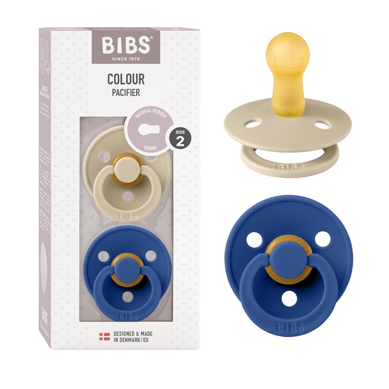 BIBS Pacifiers Colour Collection | Natural Rubber Baby Pacifier | Round Nipple | Set of 2 BPA-Free Soothers | Made in Denmark | 6+ Months (Pack of 2) | Vanilla/Cornflower - Image 1