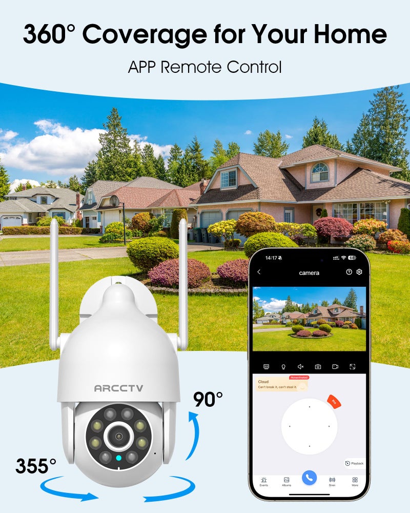 ARCCTV 2K Security Camera Outdoor, 2.4G/5G WiFi 24/7 Recording Security Camera, 360Â° PTZ Auto Tracking, Motion Tracking, Full Color Night Vision, Waterproof - Image 2