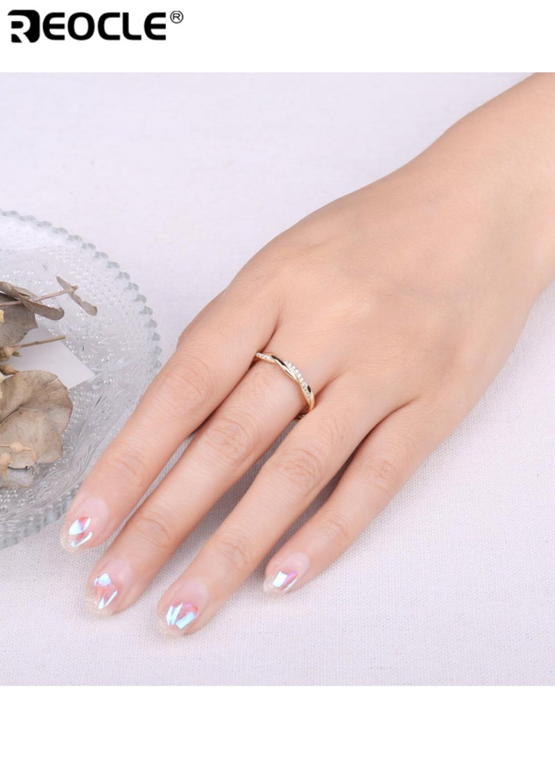 REOCLE Women's Band Ring Twisted Strand Stone-Set Ring Interwoven Silhouette with Spaced Detailed Accents for Romantic Luminous Elegant Styling - Image 2
