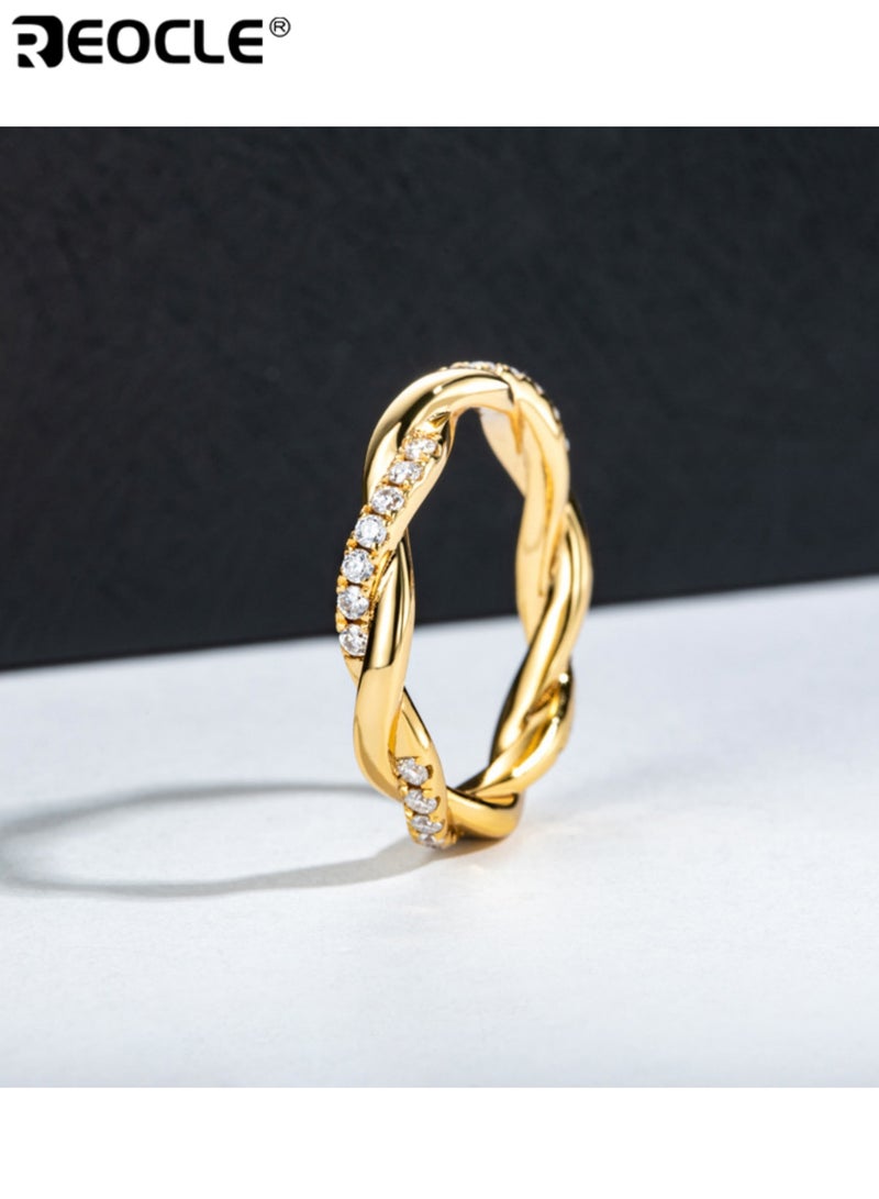 REOCLE Women's Band Ring Twisted Strand Stone-Set Ring Interwoven Silhouette with Spaced Detailed Accents for Romantic Luminous Elegant Styling - Image 5