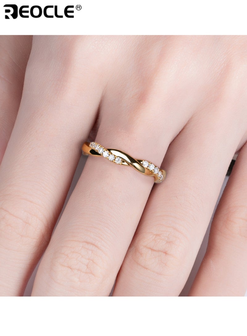 REOCLE Women's Band Ring Twisted Strand Stone-Set Ring Interwoven Silhouette with Spaced Detailed Accents for Romantic Luminous Elegant Styling - Image 4