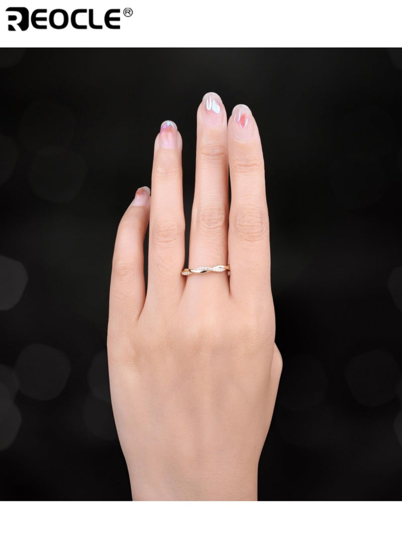 REOCLE Women's Band Ring Twisted Strand Stone-Set Ring Interwoven Silhouette with Spaced Detailed Accents for Romantic Luminous Elegant Styling - Image 3