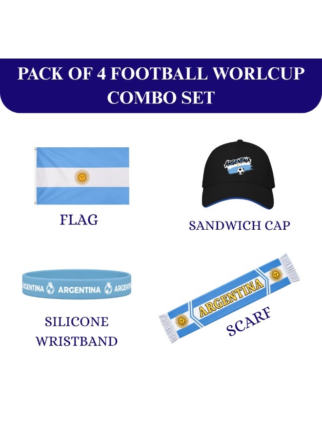 PRINTSHOP4ME Argentina Soccer Sports Combo Pack | Set of 4 | Flag, Scarf, Cap and Silicone Wristband | Adult Unisex Football Match Wear - Image 2