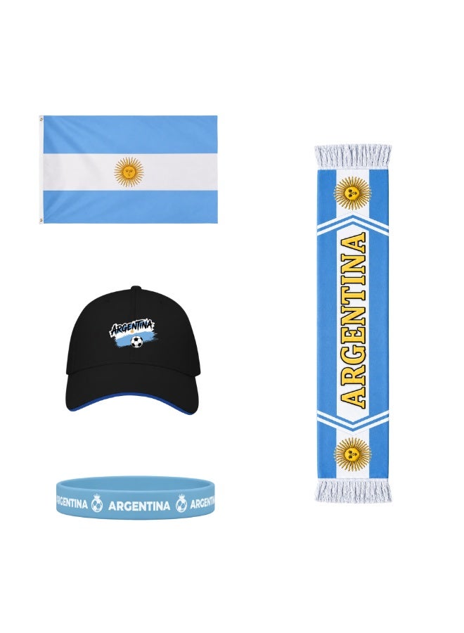 PRINTSHOP4ME Argentina Soccer Sports Combo Pack | Set of 4 | Flag, Scarf, Cap and Silicone Wristband | Adult Unisex Football Match Wear - Image 1