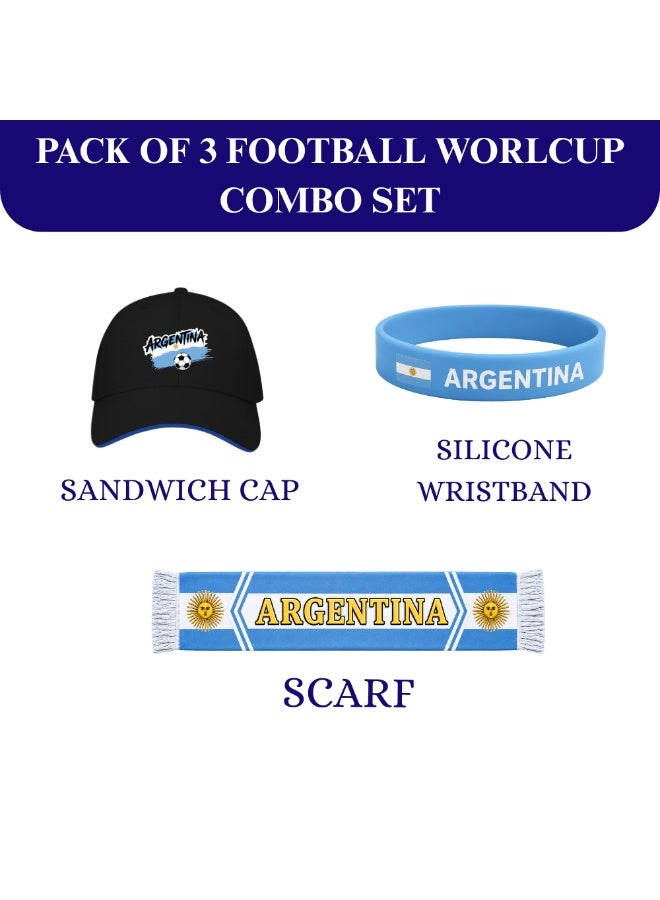 PRINTSHOP4ME Argentina Soccer Sports Combo Pack | Set of 3 | Scarf, Cap and Silicone Wristband | Adult Unisex Football Match Wear - Image 2