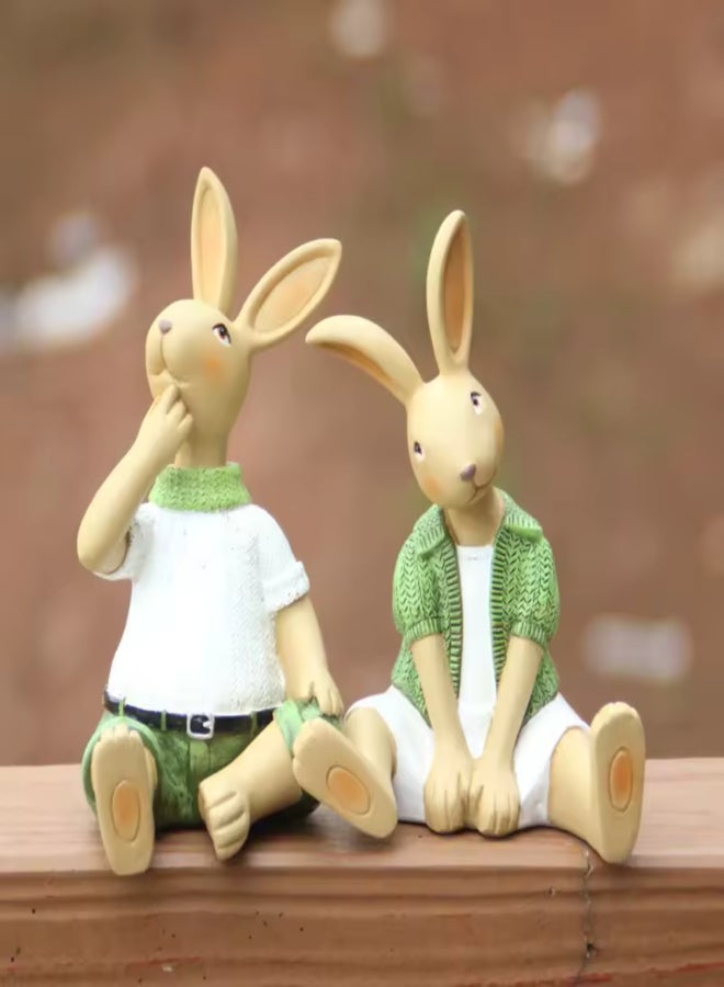 Rustic style creative cartoon resin rabbit figurine - Image 2