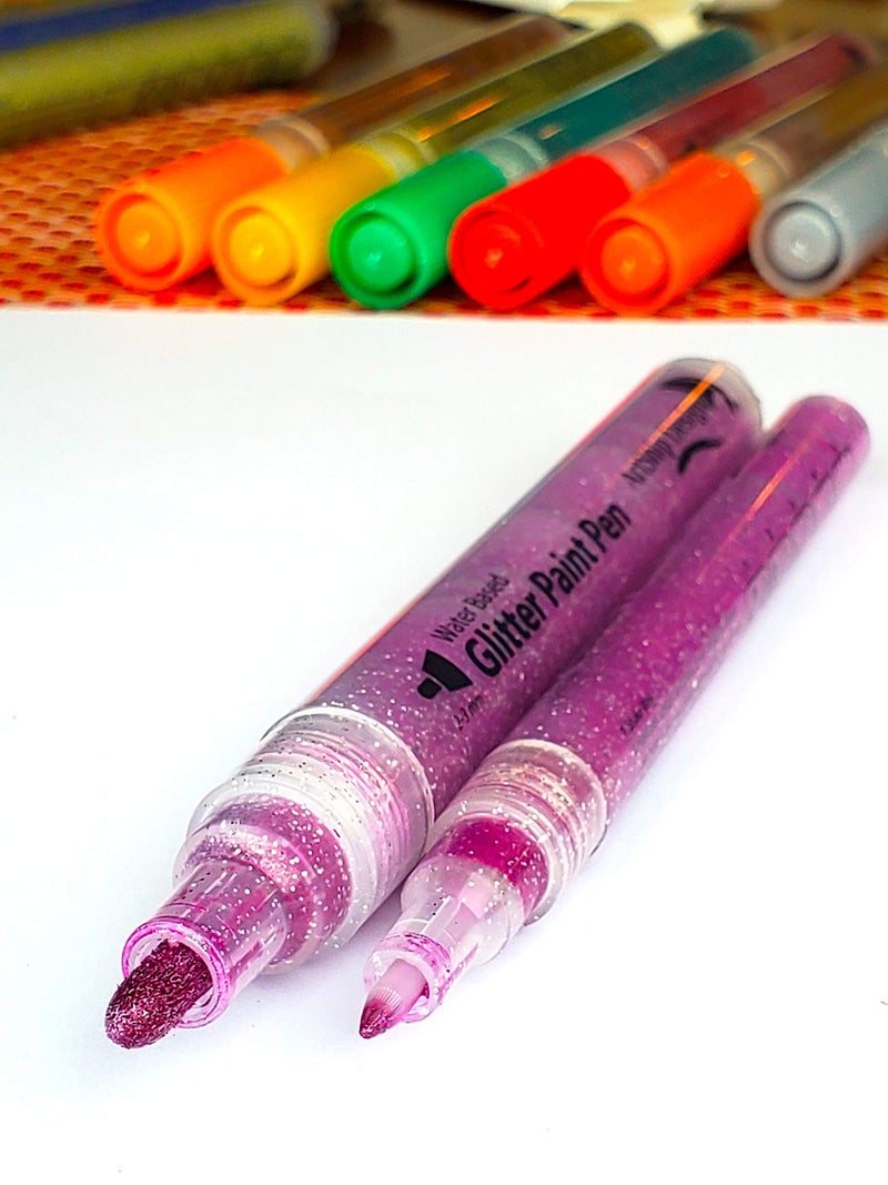 ArtShip Design 24 Glitter Paint Pens, Double Pack of Both Extra Fine and Medium Tip Paint Markers, for Rock Painting, Mug, Ceramic, Glass, and Fabric Painting, Water Based Non-Toxic and No Odor - Image 4