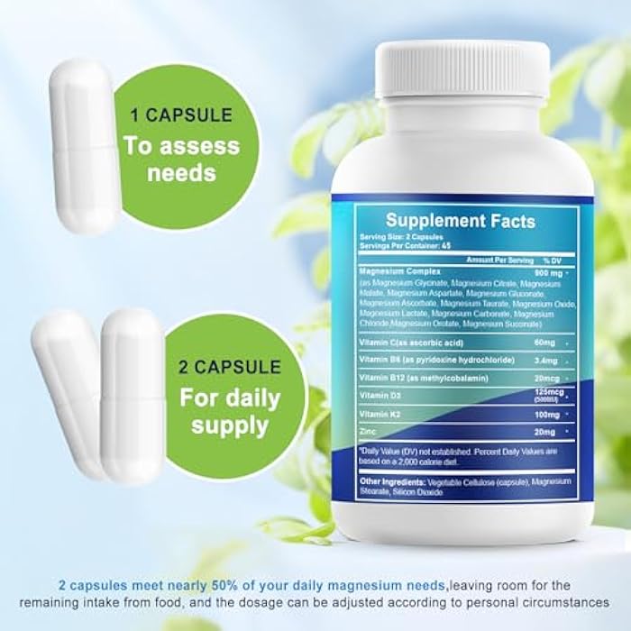 VYXION Magnesium Complex 900mg per Serving – High Absorption Magnesium Glycinate with Vitamin D3 K2 Zinc & B Vitamins – Sleep, Calm, Muscle & Nerve Support – 90 Capsules - Image 3