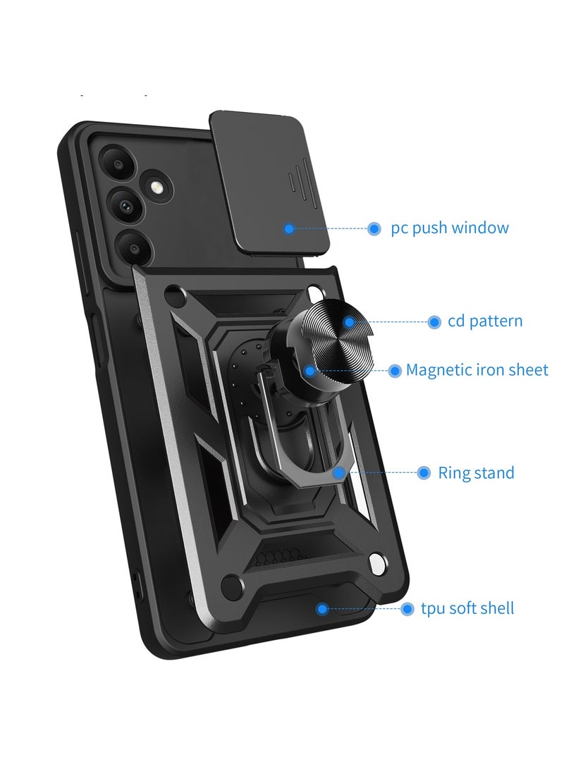 جراب حمايه ويندو مقاوم للصدمات وحمايه للكاميرا مزود بدبله معدنيه متوافق مع Samsung Galaxy A24 (اسود) - Image 2