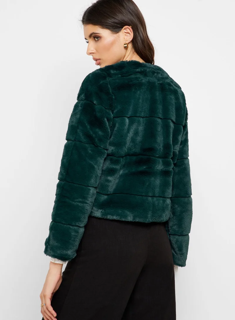 Jacqueline de Yong Faux Fur Quilted Jacket