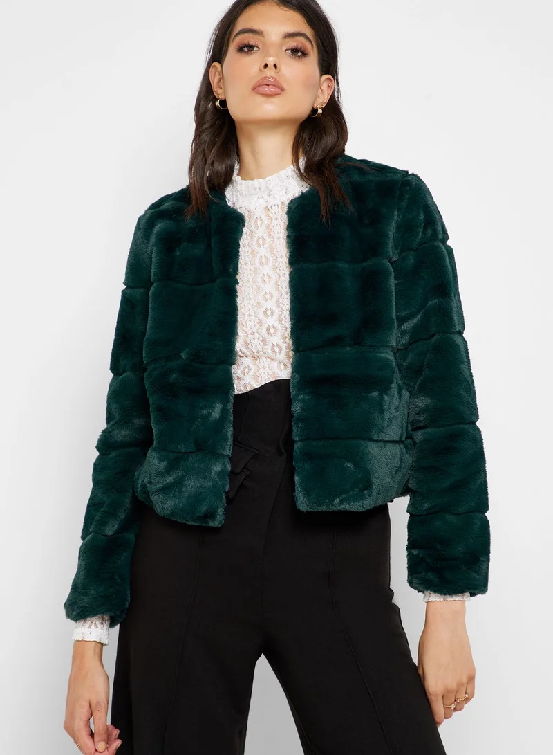 Jacqueline de Yong Faux Fur Quilted Jacket