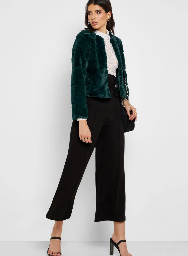 Jacqueline de Yong Faux Fur Quilted Jacket