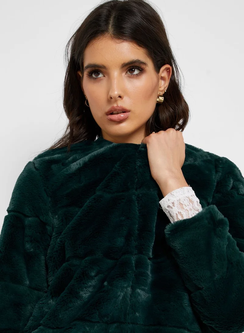 Jacqueline de Yong Faux Fur Quilted Jacket