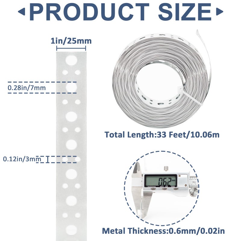 AxiSculpt Galvanized Metal Pipe Strap 1-Inch x 33FT 0.6mm Thickness for Pipe Support Pipe Hanger Strap Metal Strapping with Holes - Image 2