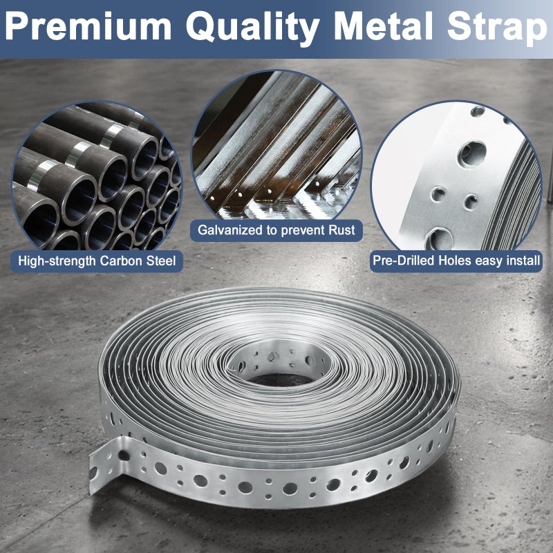 AxiSculpt Galvanized Metal Pipe Strap 1-Inch x 33FT 0.6mm Thickness for Pipe Support Pipe Hanger Strap Metal Strapping with Holes - Image 3
