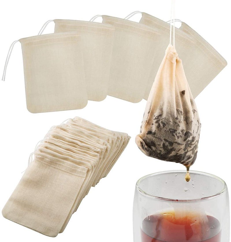 NJ OVERSEAS Cotton Drawstring Muslin Bag Coin Pouch Herb Bag Pouch For Wedding Party Jewellery Bag Gift Wrap Pack Bag Party Gift Packing Surprise Gift Pack (4.5X4.5) Inches):12 Pc,Off White - Image 1