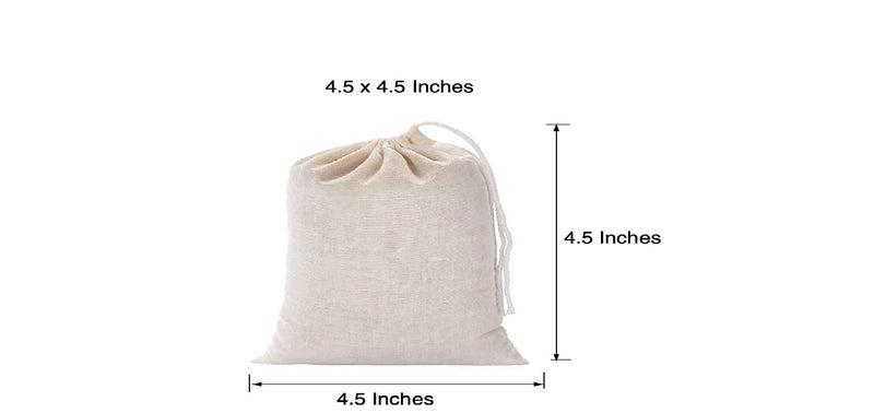 NJ OVERSEAS Cotton Drawstring Muslin Bag Coin Pouch Herb Bag Pouch For Wedding Party Jewellery Bag Gift Wrap Pack Bag Party Gift Packing Surprise Gift Pack (4.5X4.5) Inches):12 Pc,Off White - Image 2