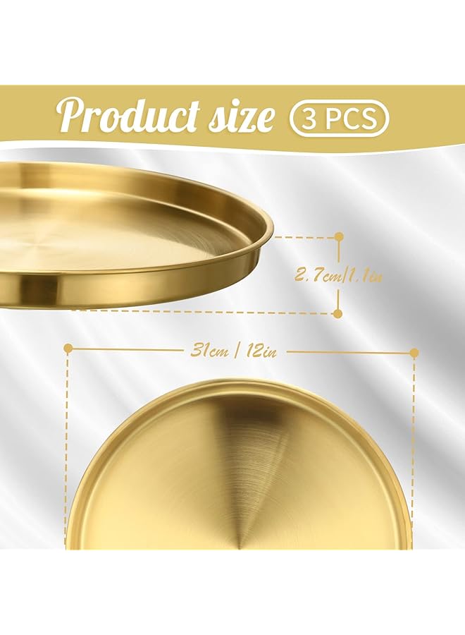erorex 9 Inch Gold Round Stainless Steel Serving Tray Decorative Vanity Tray For Jewelry Organization Elegant Coffee Table Accessory - Image 2