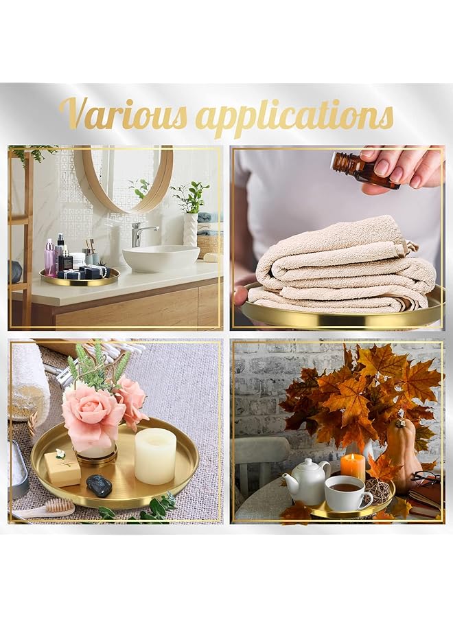 erorex 9 Inch Gold Round Stainless Steel Serving Tray Decorative Vanity Tray For Jewelry Organization Elegant Coffee Table Accessory - Image 5