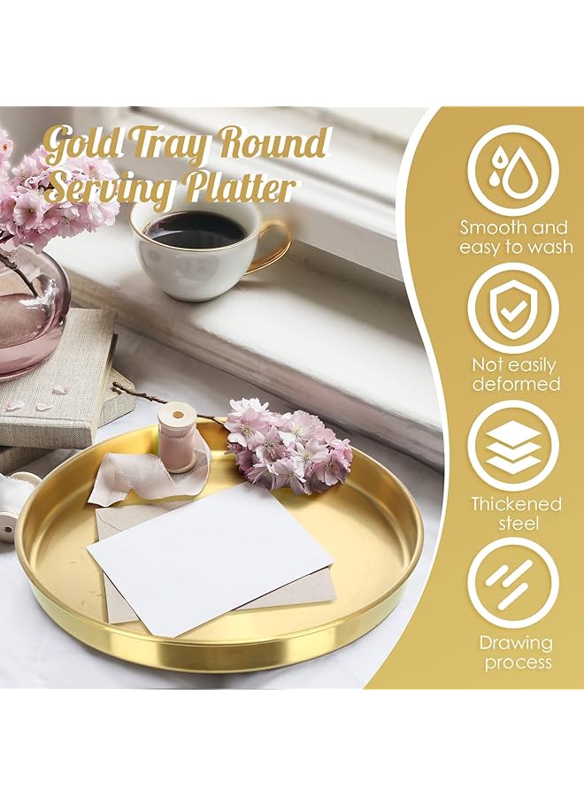 erorex 9 Inch Gold Round Stainless Steel Serving Tray Decorative Vanity Tray For Jewelry Organization Elegant Coffee Table Accessory - Image 3