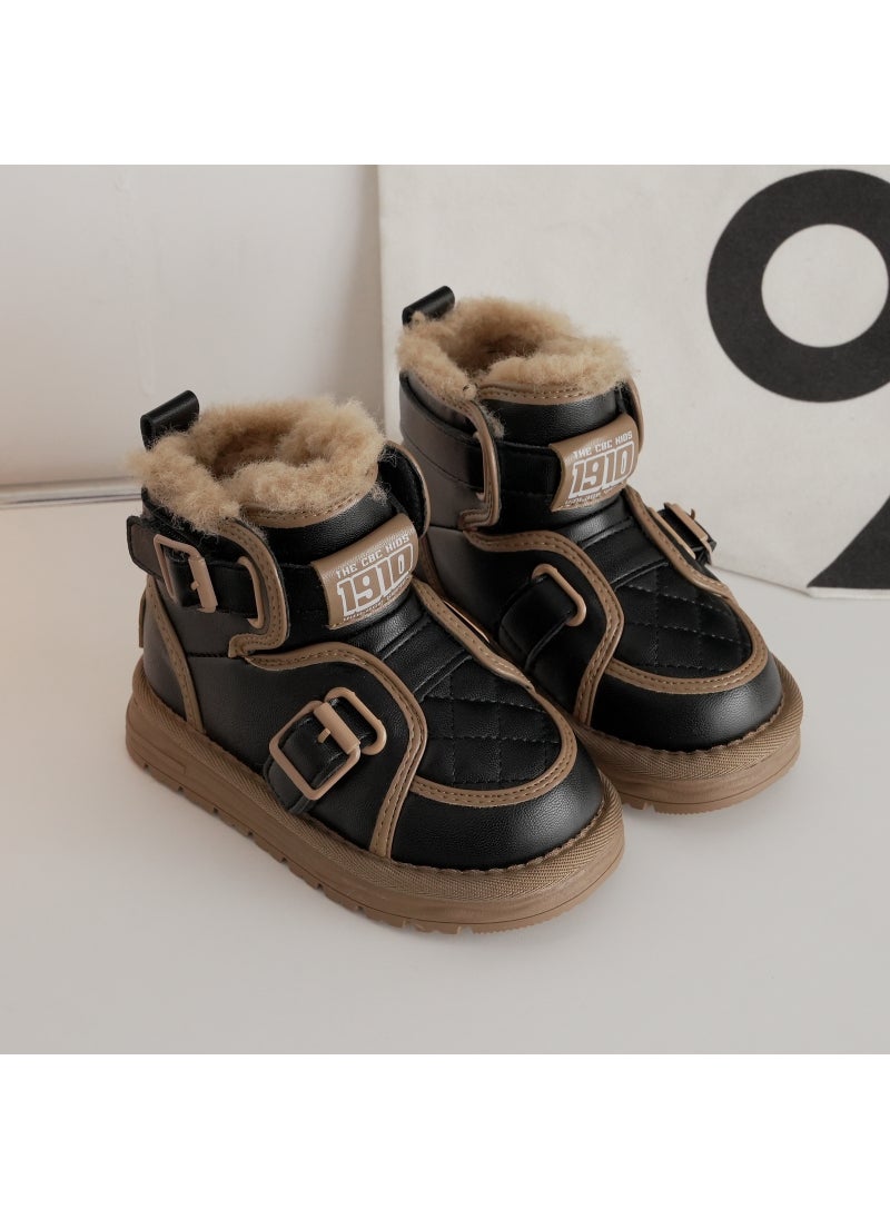 Generic Kids Winter Snow Boots St. Petersburg Wool-Lined High-Top Black 