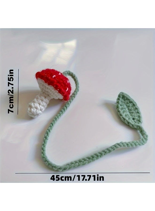 Goolsky Handcrafted Red & White Mushroom Crochet Curtain Tieback - Charming Hand-Woven Bag Pendant with Green Leaf Detail, Perfect for Home Decor - Image 5