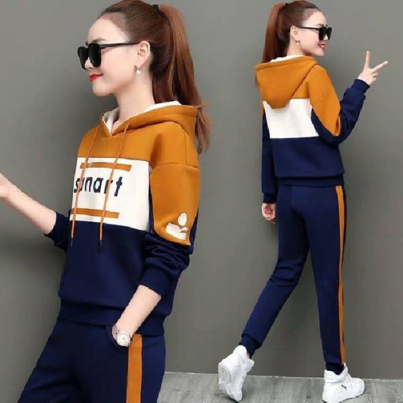 2023 New Spring Autumn Fashionable Womens Hooded Sweatshirt 2-Piece Set Casual Sports Suit Korean Style Student Sweatshirt Caramel