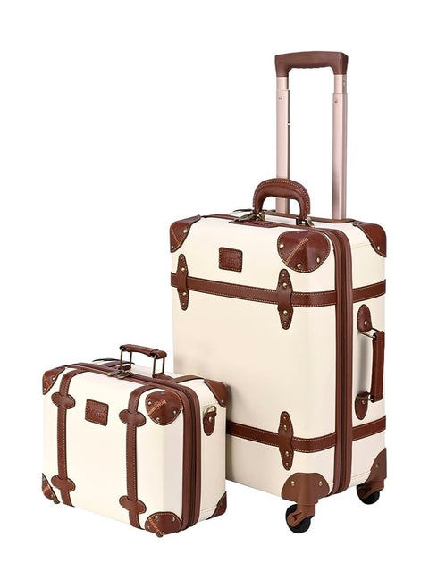 Vintage Luggage  Carry on Suitcase with Handbag, Contrasting Color Design (14 & 20) Inch.