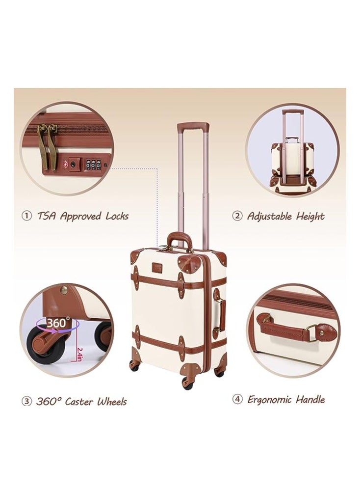 Generic - Vintage Luggage  Carry on Suitcase with Handbag, Contrasting Color Design (14 & 20) Inch. - Image 1
