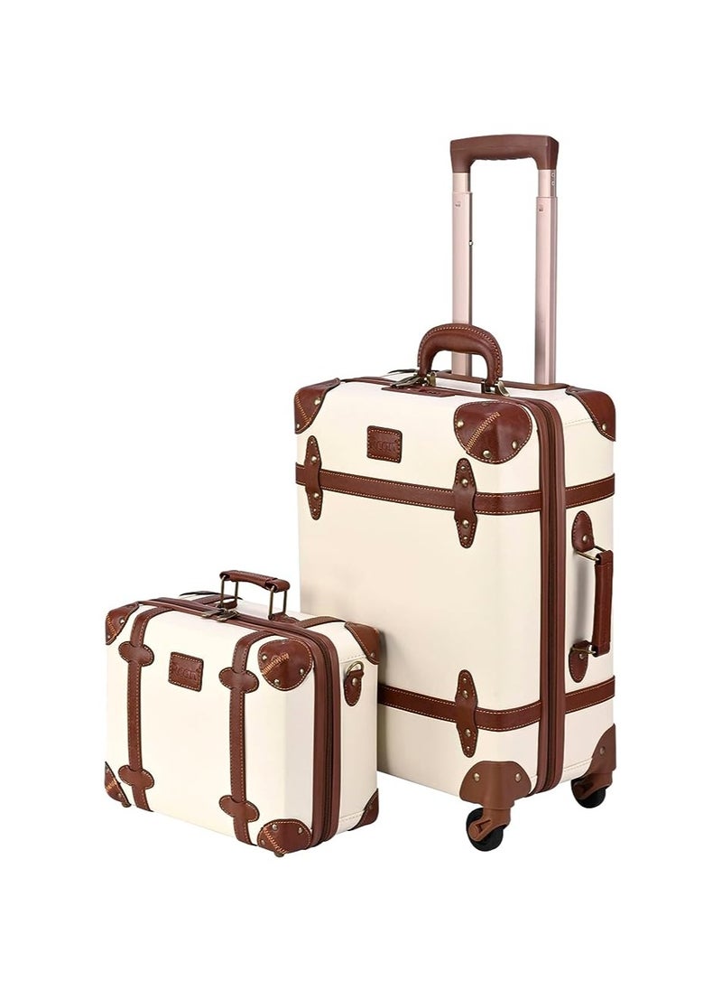 Generic - Vintage Luggage  Carry on Suitcase with Handbag, Contrasting Color Design (14 & 20) Inch. - Image 1