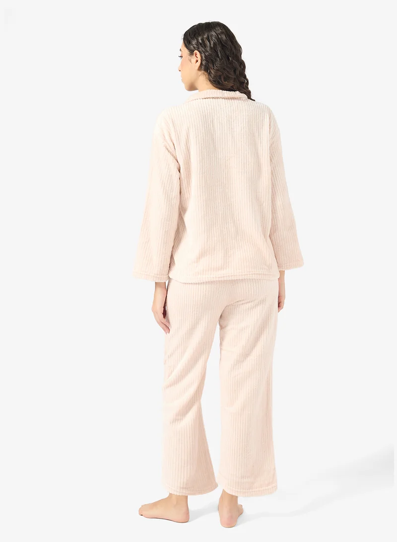Ginger Cozy Velour Ribbed Loungewear Pyjama Set