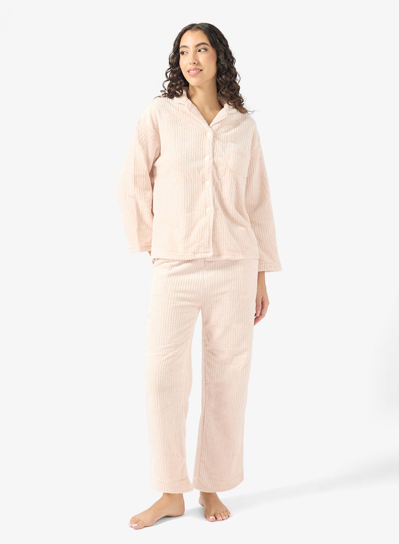 جينجر طقم بيجامة مريح من المخمل المضلع - Image 1