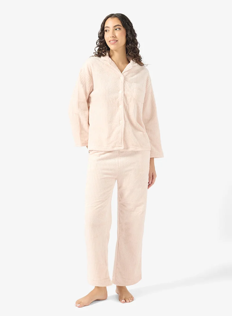 Ginger Cozy Velour Ribbed Loungewear Pyjama Set