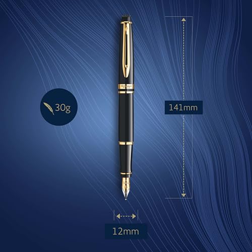Waterman Expert Fountain Pen, Gloss Black with 23k Gold Trim, Medium Nib, Luxury Pen in Gift Box, Fountain Pen for Writing - Image 3