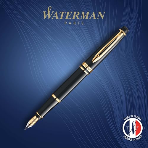Waterman Expert Fountain Pen, Gloss Black with 23k Gold Trim, Medium Nib, Luxury Pen in Gift Box, Fountain Pen for Writing - Image 2