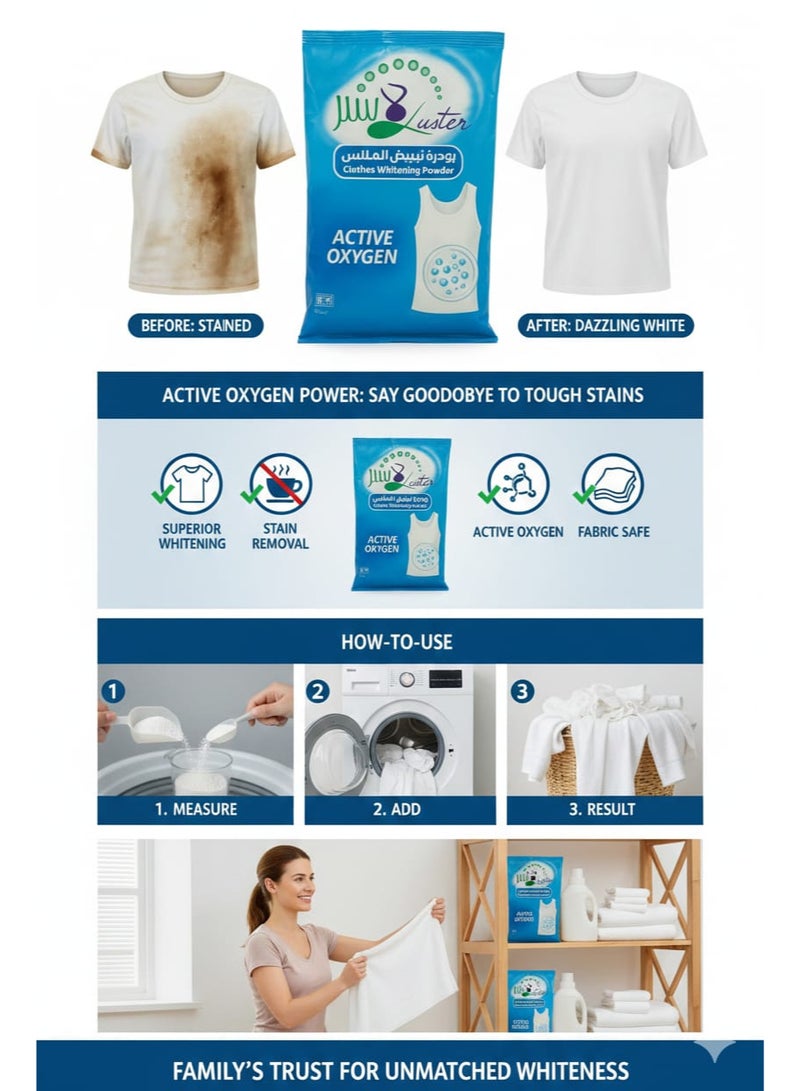 Luster Clothes Bleaching Powder  with Active Oxygen – Suitable for Regular & Automatic Washing Machines – Strong Lightening & Gentle on Fabrics – 1 Kg - Image 5