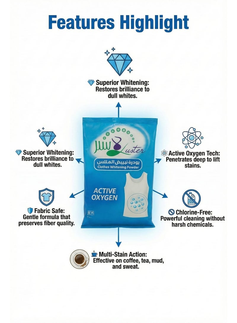 Luster Clothes Bleaching Powder  with Active Oxygen – Suitable for Regular & Automatic Washing Machines – Strong Lightening & Gentle on Fabrics – 1 Kg - Image 2